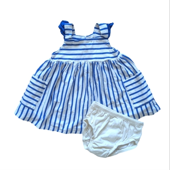 babyGAP Stripe-block Flutter Dress with Pockets and Ruffled Straps - Size 3-6M - Picture 2 of 6